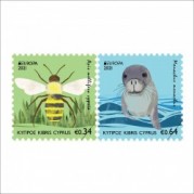 キプロス2021年ヨーロッパ切手2種(蜂とアザラシ)