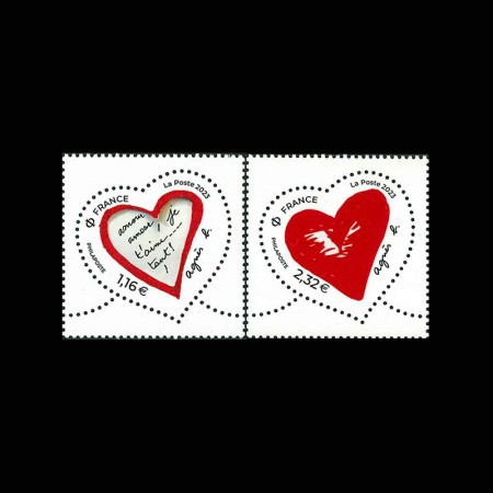 フランス2023年バレンタイン切手2種+小型シート:アニエスベー