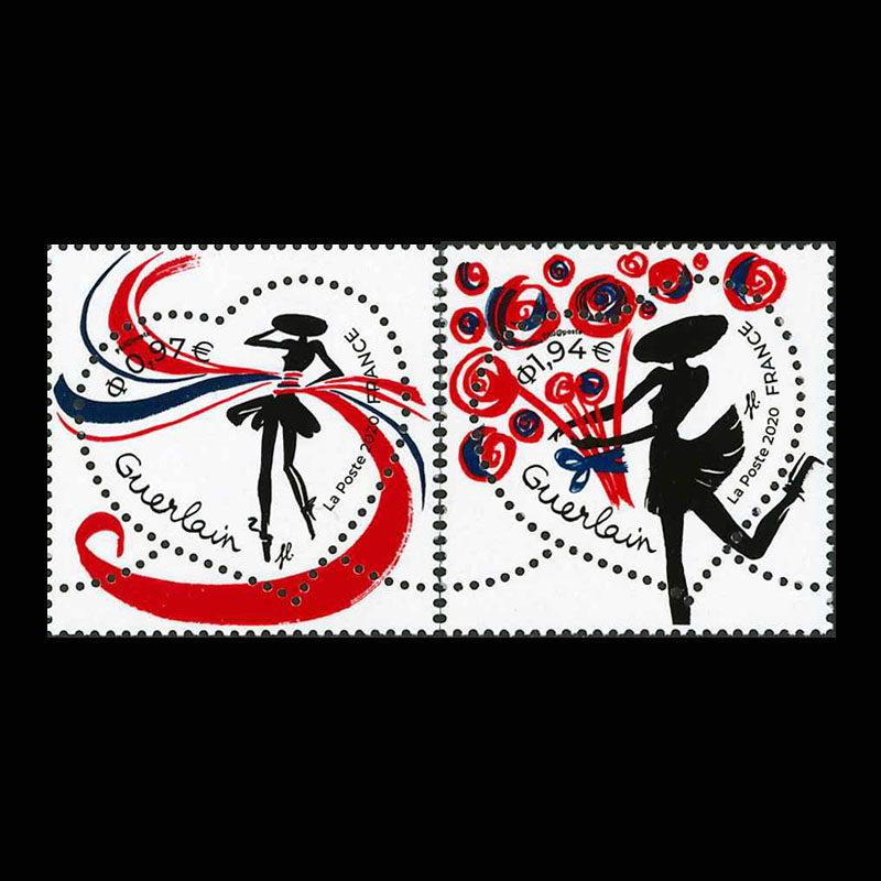 フランス2020年バレンタイン切手2種+小型シート:メゾン・ゲラン