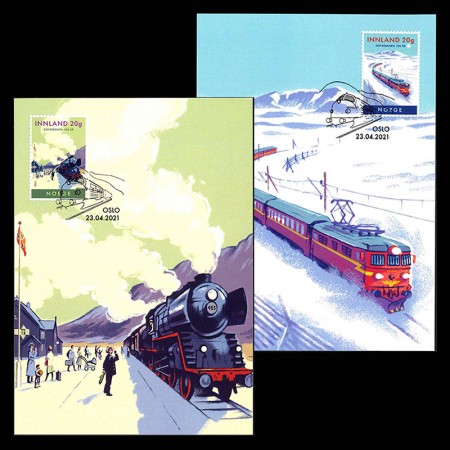 ノルウェー2021年DOVRE鉄道100年マキシマムカード2枚組