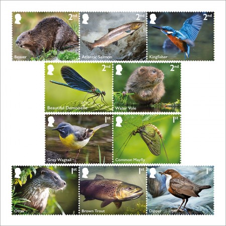 英国2023年川の野生生物切手10種