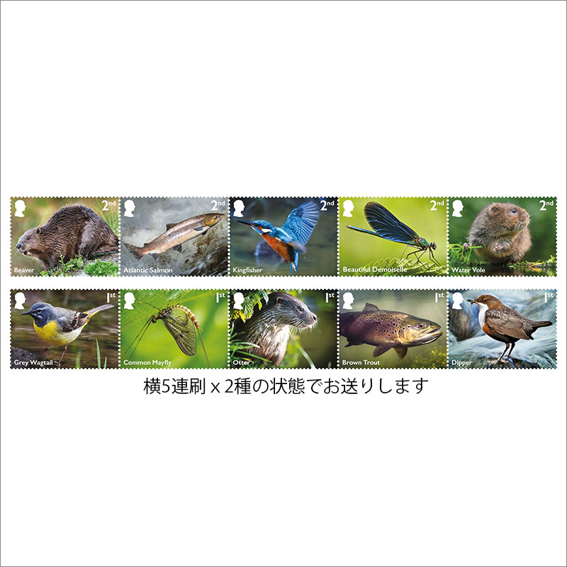 英国2023年川の野生生物切手10種