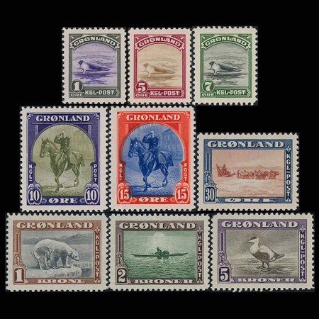 グリーンランド1945年アザラシ、犬ぞり、北極熊など切手9種
