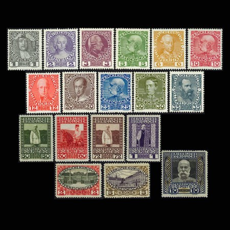 オーストリア1908～16年フランツ・ヨーゼフ治世60年切手18種